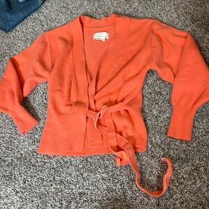 Anthropologie Coral-Orange wool blend Wrap Cardigan